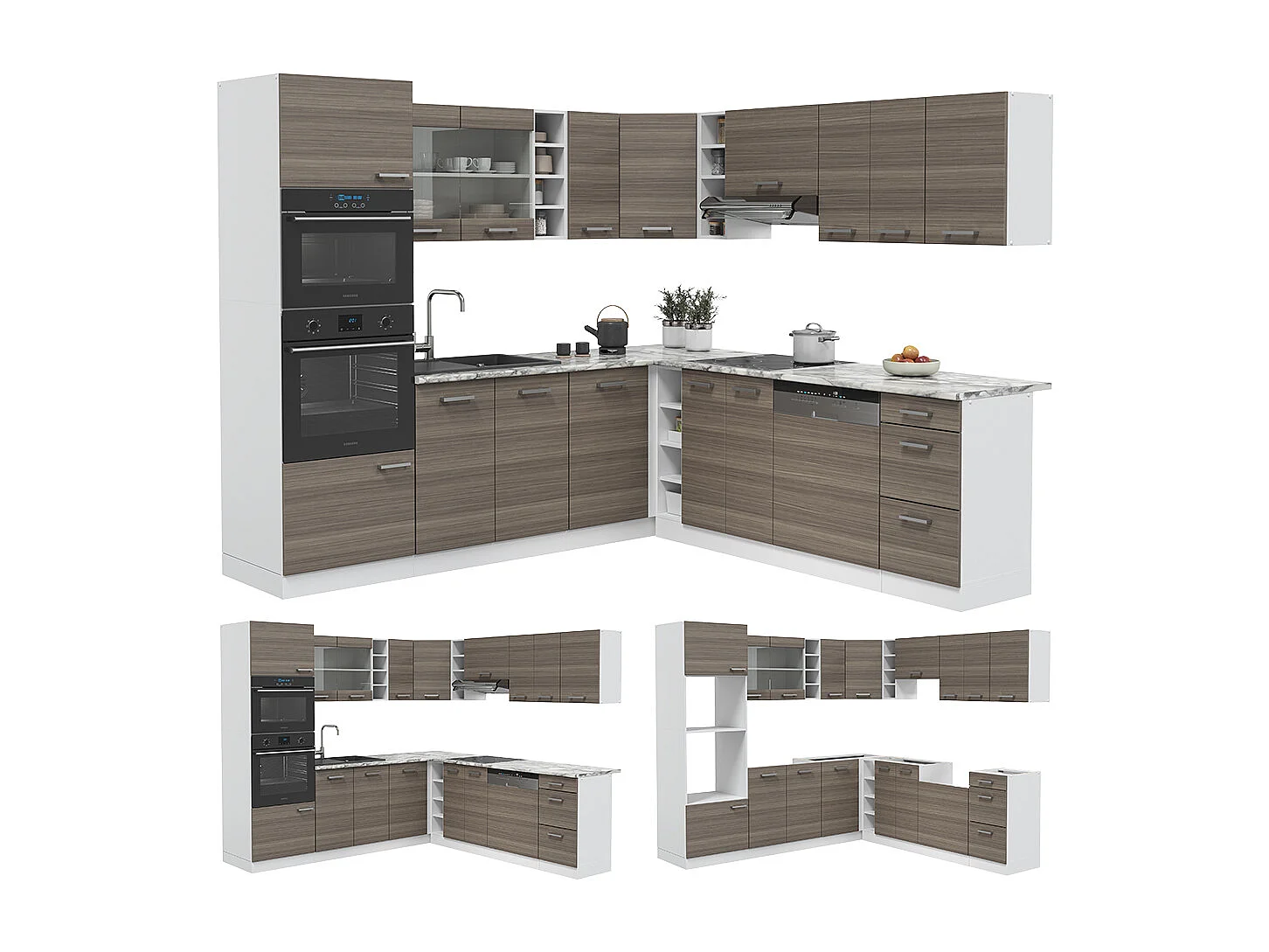 Cuisine en angle gris noble/blanc 247x46x81.6 r-line