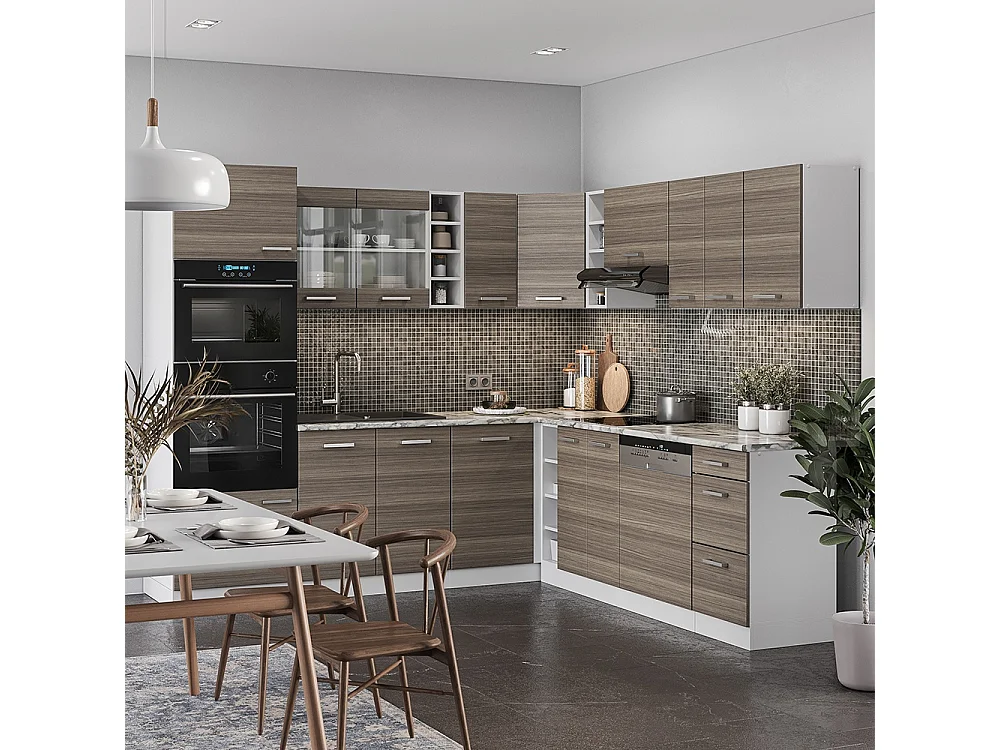 Cuisine en angle gris noble/blanc 247x46x81.6 r-line