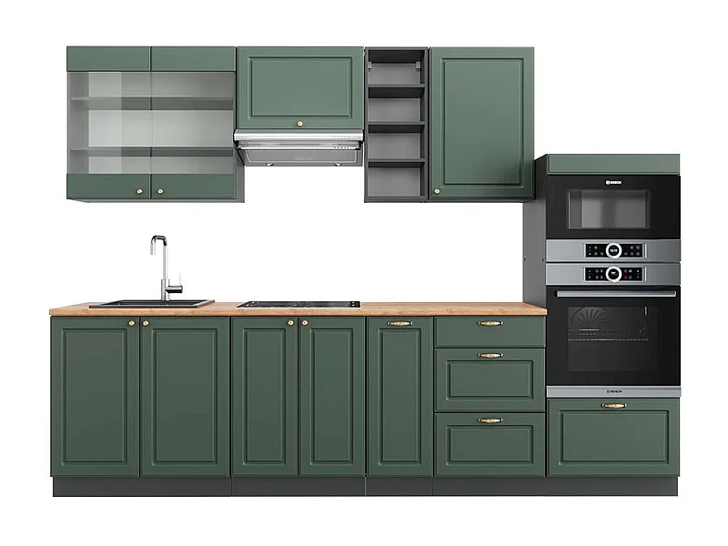 Mueble de cocina verde-dorado casa de campo/antracita 280x60x81.6 fame-line
