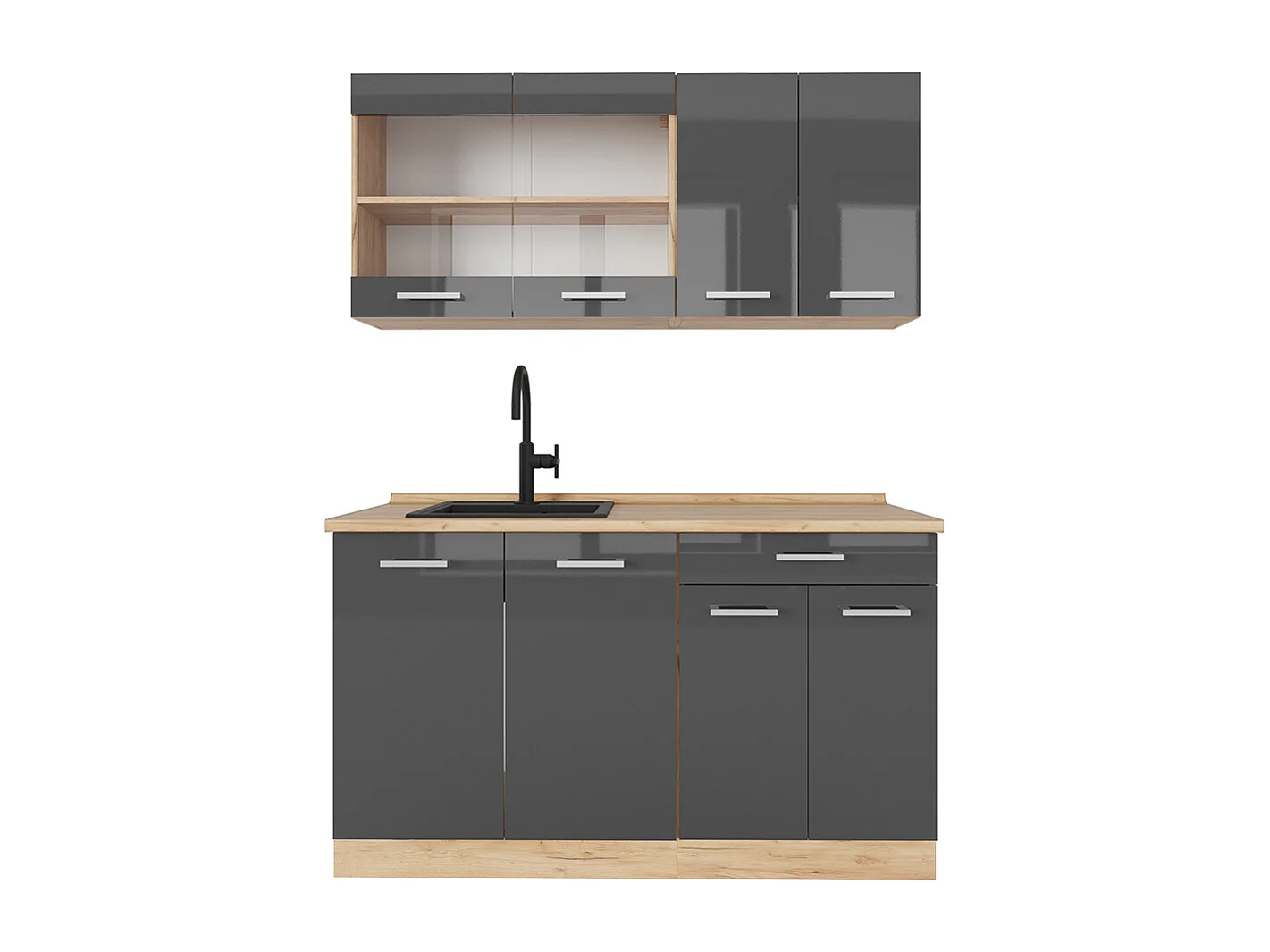 Cuisine anthracite brillant/chêne doré 140x60x81.6 r-line