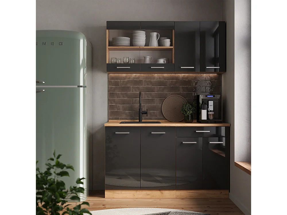 Cuisine anthracite brillant/chêne doré 140x60x81.6 r-line