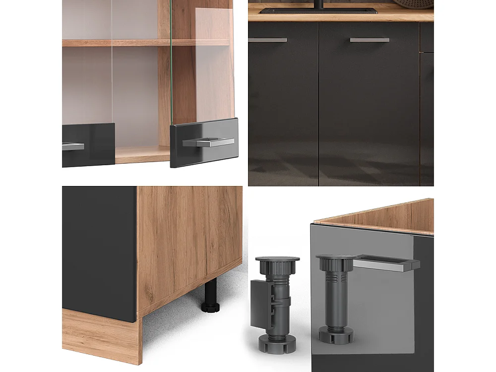 Cuisine anthracite brillant/chêne doré 140x60x81.6 r-line