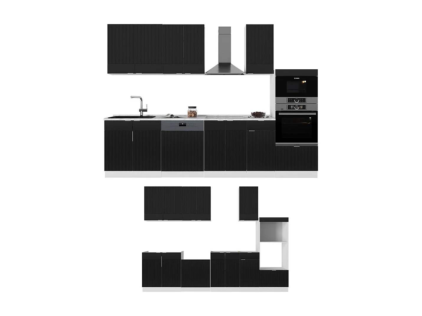 Cuisine noir rayé/blanc 300x60x81.6 fame-line