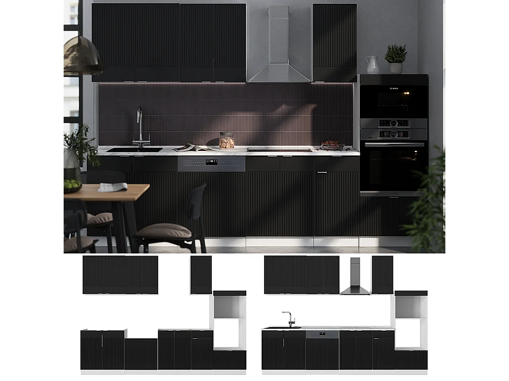 Cuisine noir rayé/blanc 300x60x81.6 fame-line