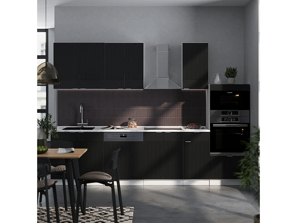 Cuisine noir rayé/blanc 300x60x81.6 fame-line
