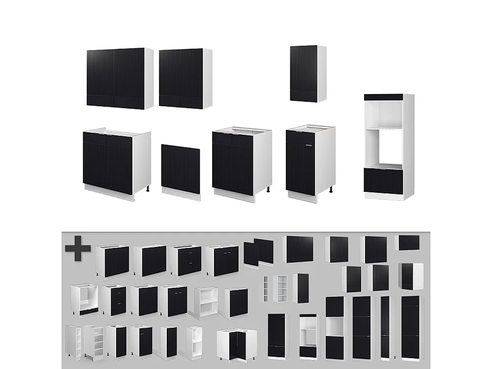 Cuisine noir rayé/blanc 300x60x81.6 fame-line