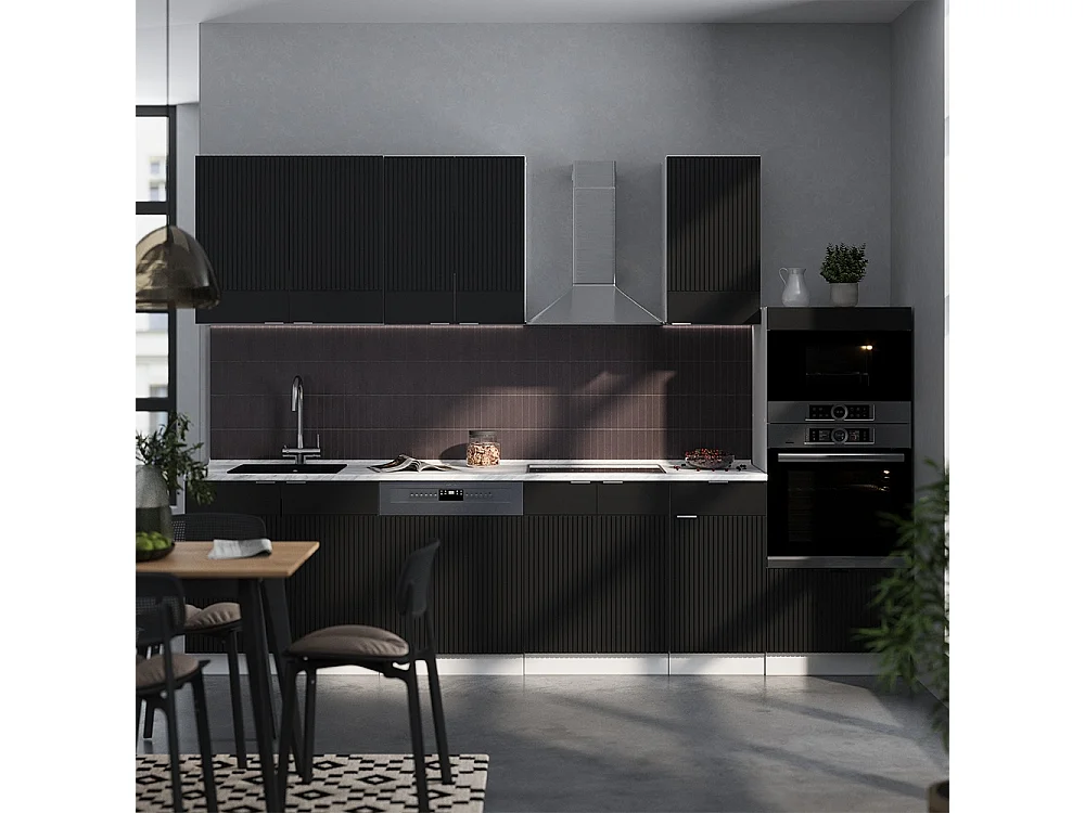 Mueble de cocina negro a rayas/blanco 300x60x81.6 fame-line