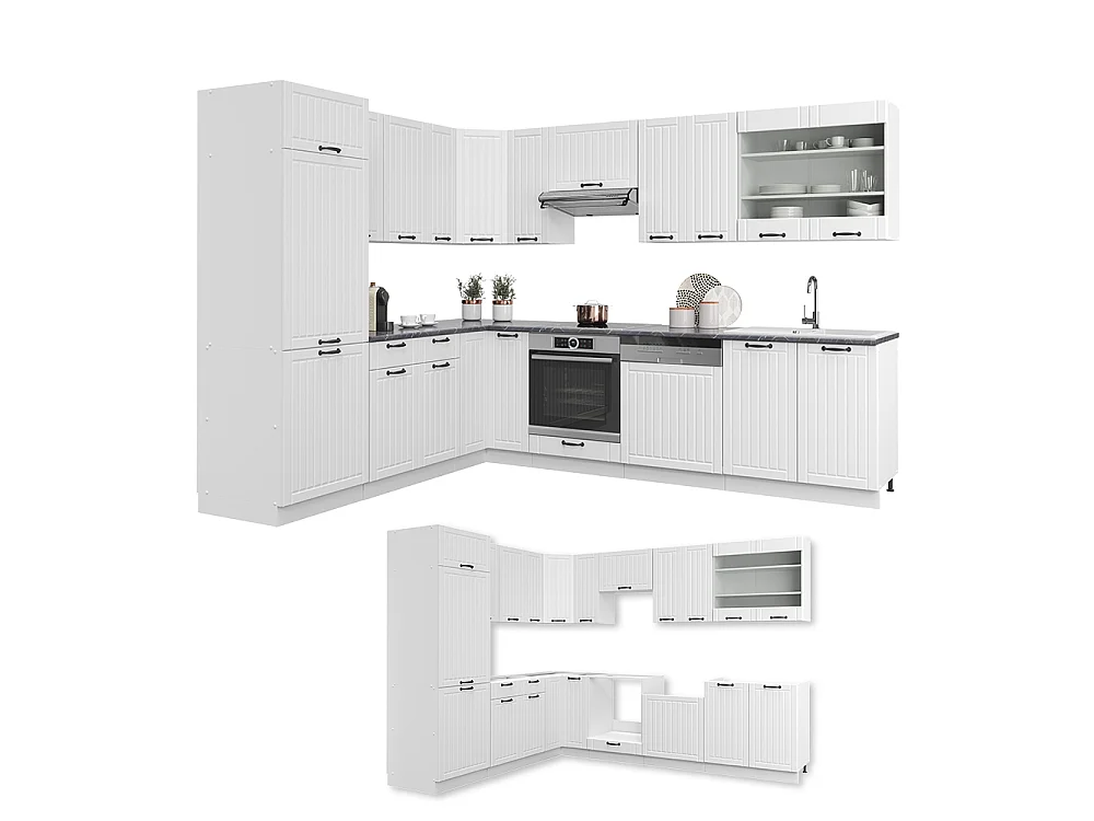Cuisine en angle blanc campagne/blanc 287x60x81.6 fame-line