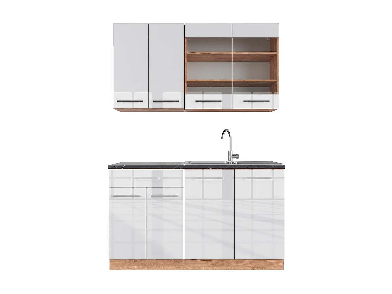 Singlekøkken hvid højglans/guld power oak 140x60x81.6 fame-line