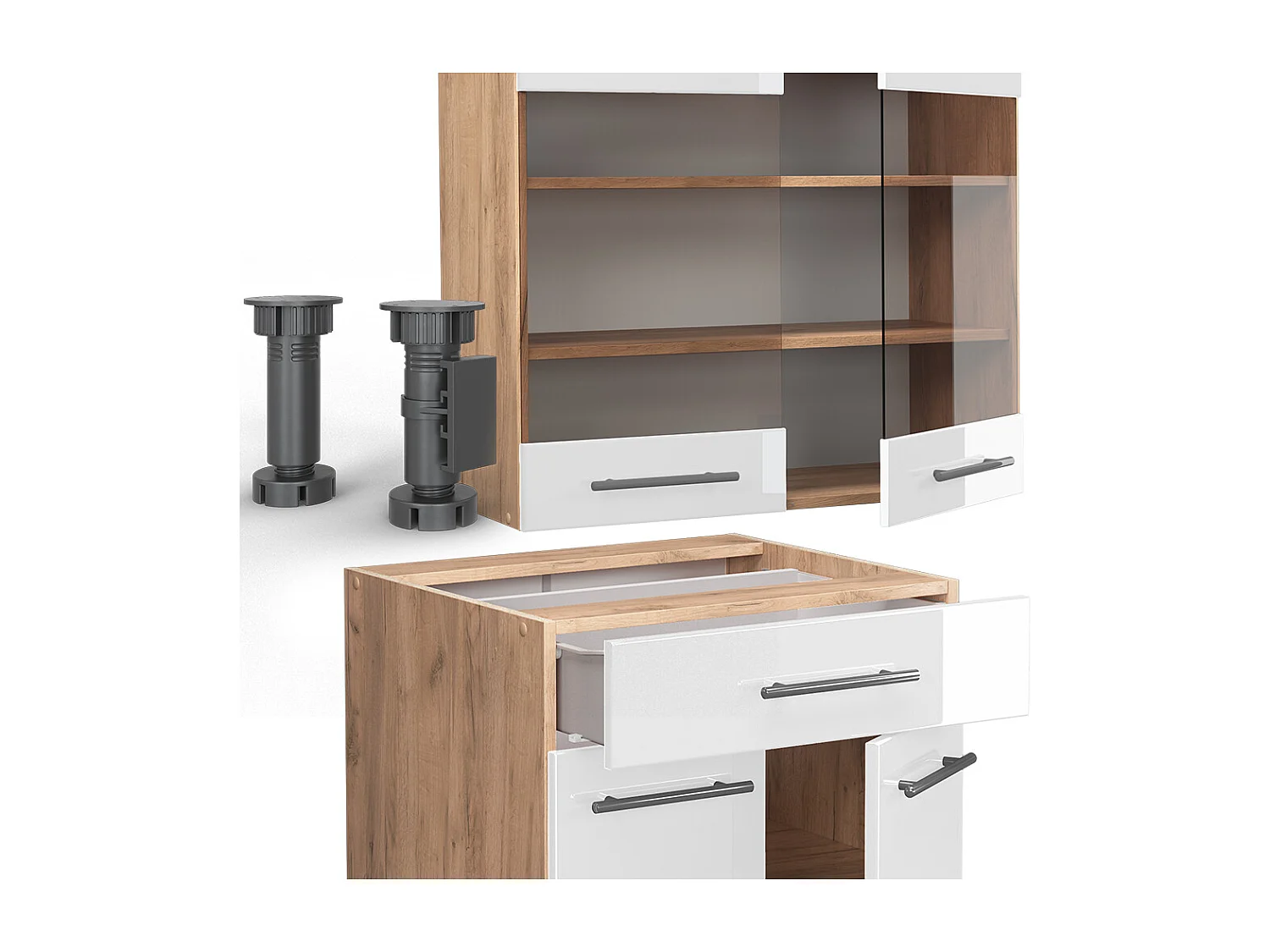 Singlekøkken hvid højglans/guld power oak 140x60x81.6 fame-line