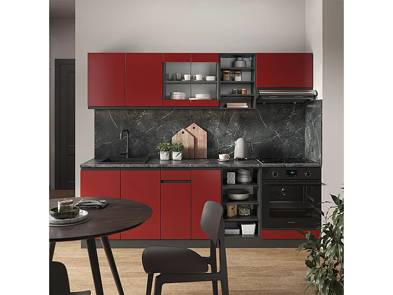 Mueble de cocina rojo/antracita 240x46x81.6 r-line