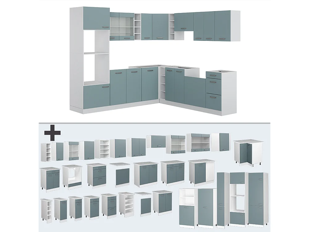 Cuisine en angle bleu-gris/blanc 247x60x81.6 r-line