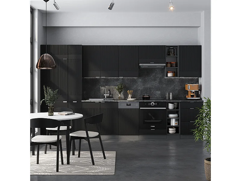 Küchenzeile schwarz gestreift/anthrazit 355x60x81.6 fame-line