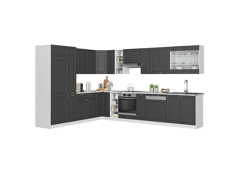 Cocina esquinera antracita-oro/blanco 347x60x81.6 fame-line