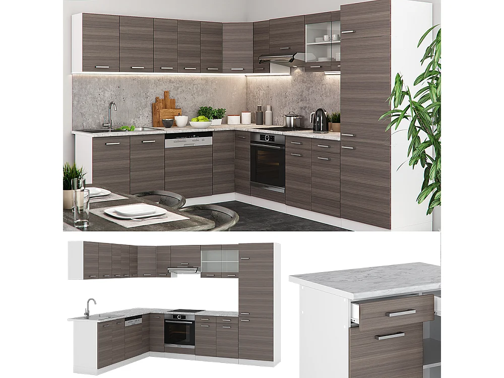 Kogoszczona kuchnia szlachetny szary/biały 287x60x81.6 r-line