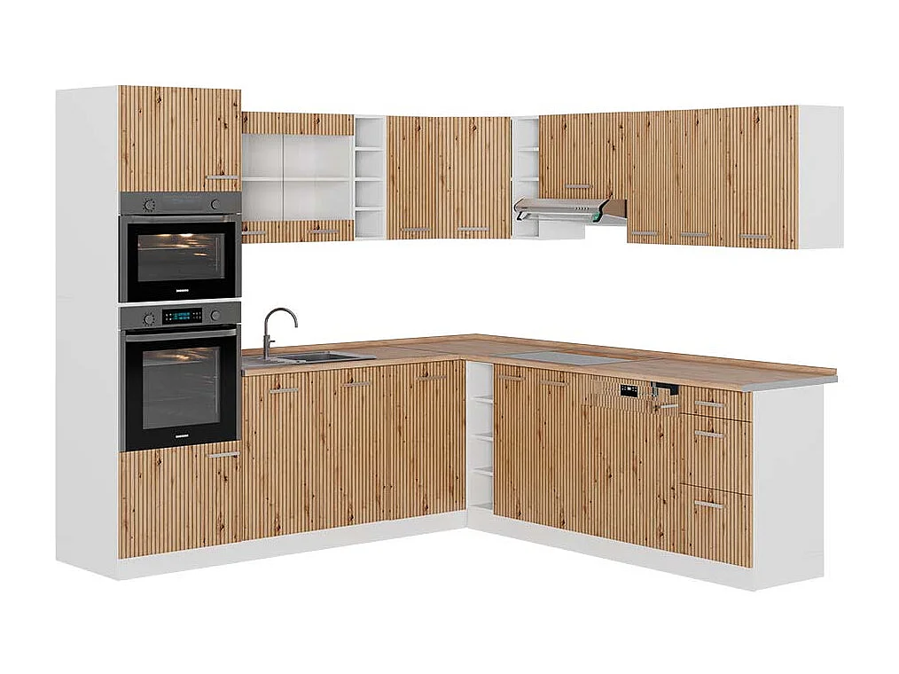 Hoekkeuken artisanaal eiken/wit 247x60x81.6 r-line