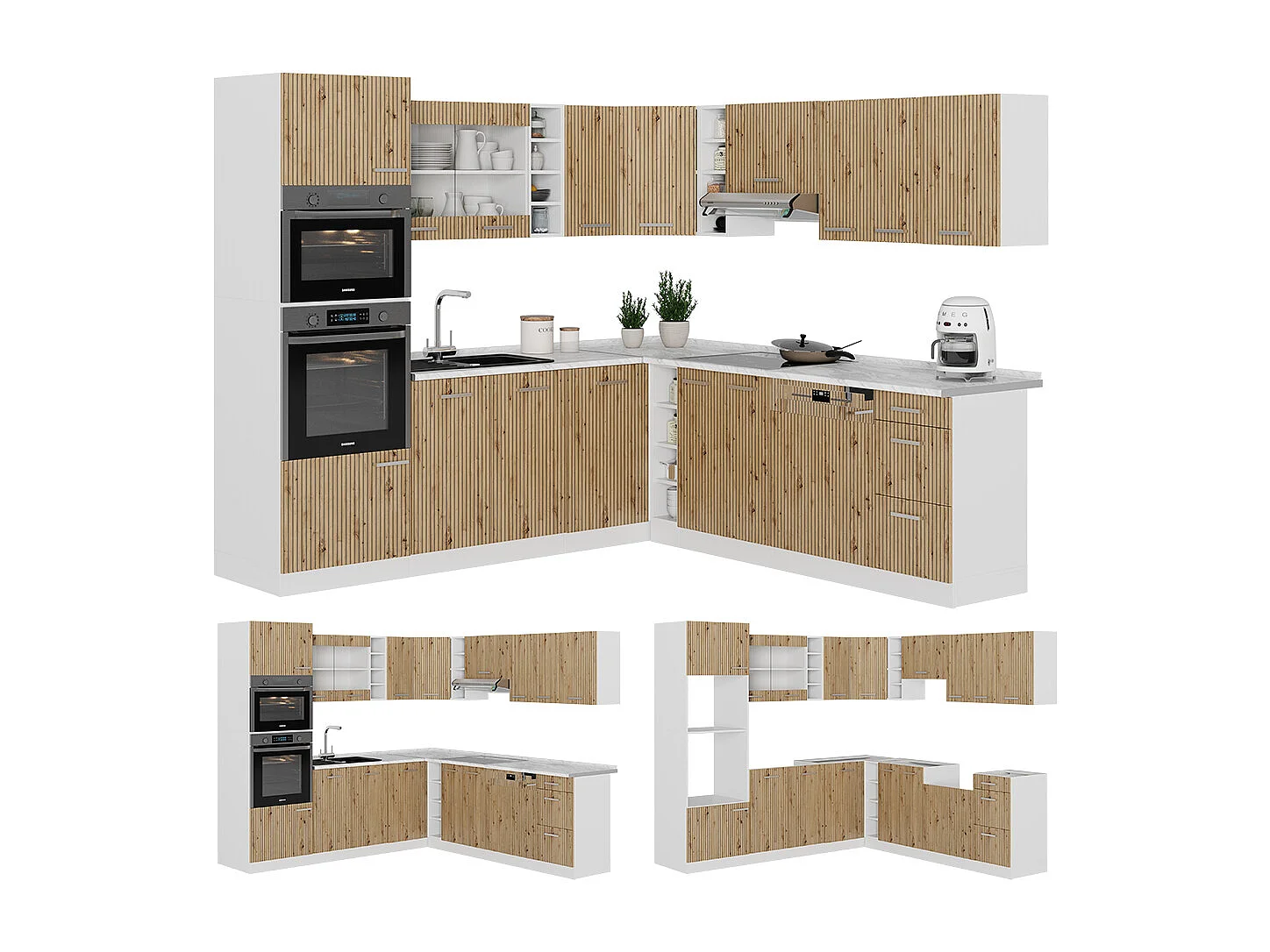 Hoekkeuken artisanaal eiken/wit 247x60x81.6 r-line