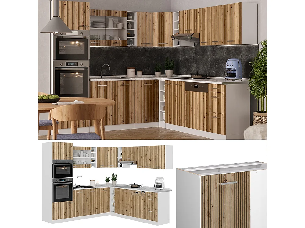 Hörnkök hantverks ek/vit 247x60x81.6 r-line