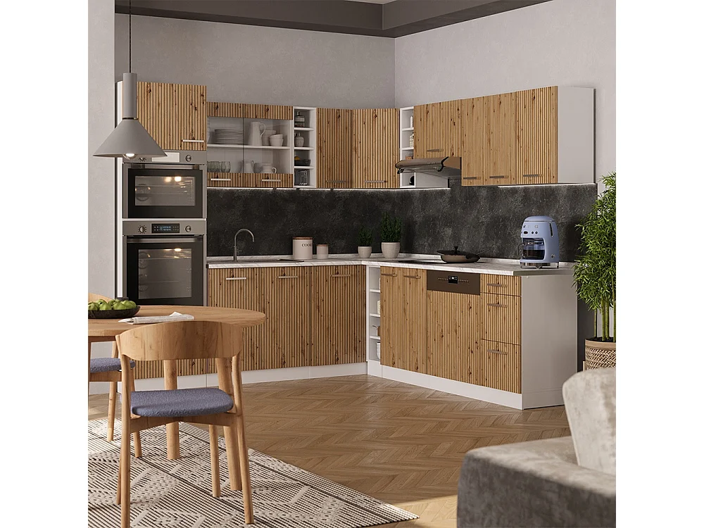 Hörnkök hantverks ek/vit 247x60x81.6 r-line