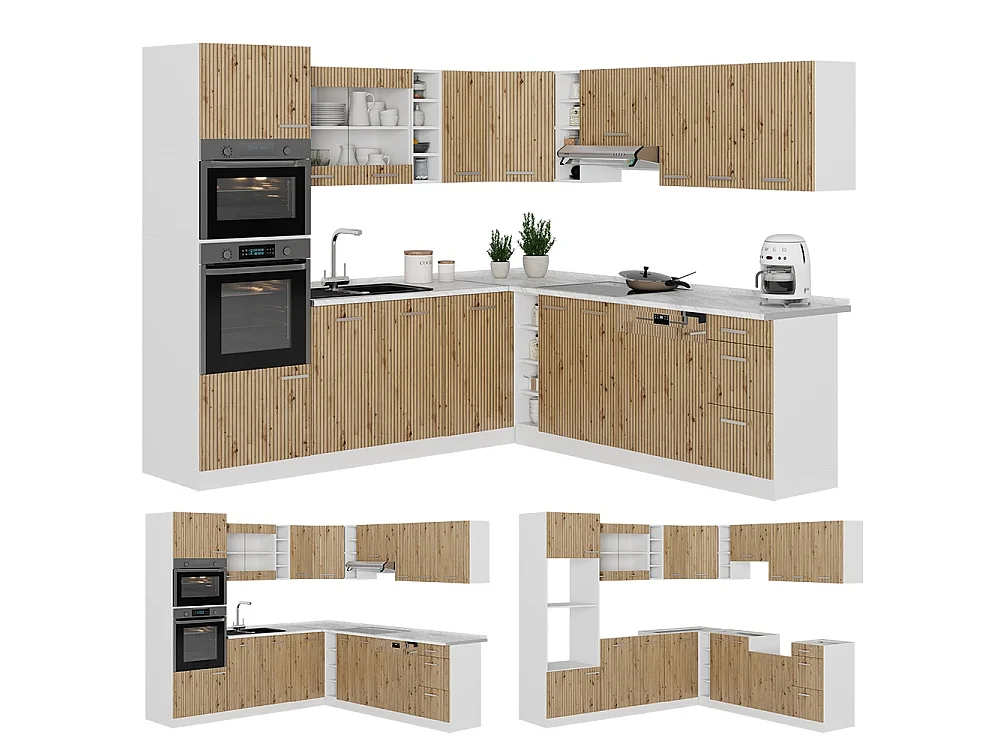 Hörnkök hantverks ek/vit 247x60x81.6 r-line