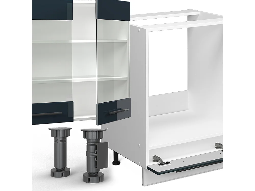 Eckküche dunkelblau hochglanz/weiß 347x46x81.6 fame-line