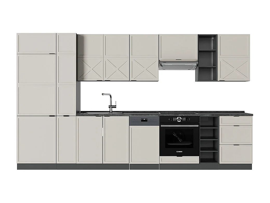 Küchenzeile graubeige/anthrazit 355x60x81.6 fame-line
