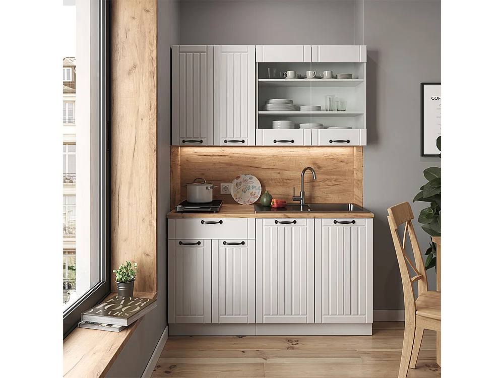 Singleküche weiß landhaus/weiß 140x60x81.6 fame-line