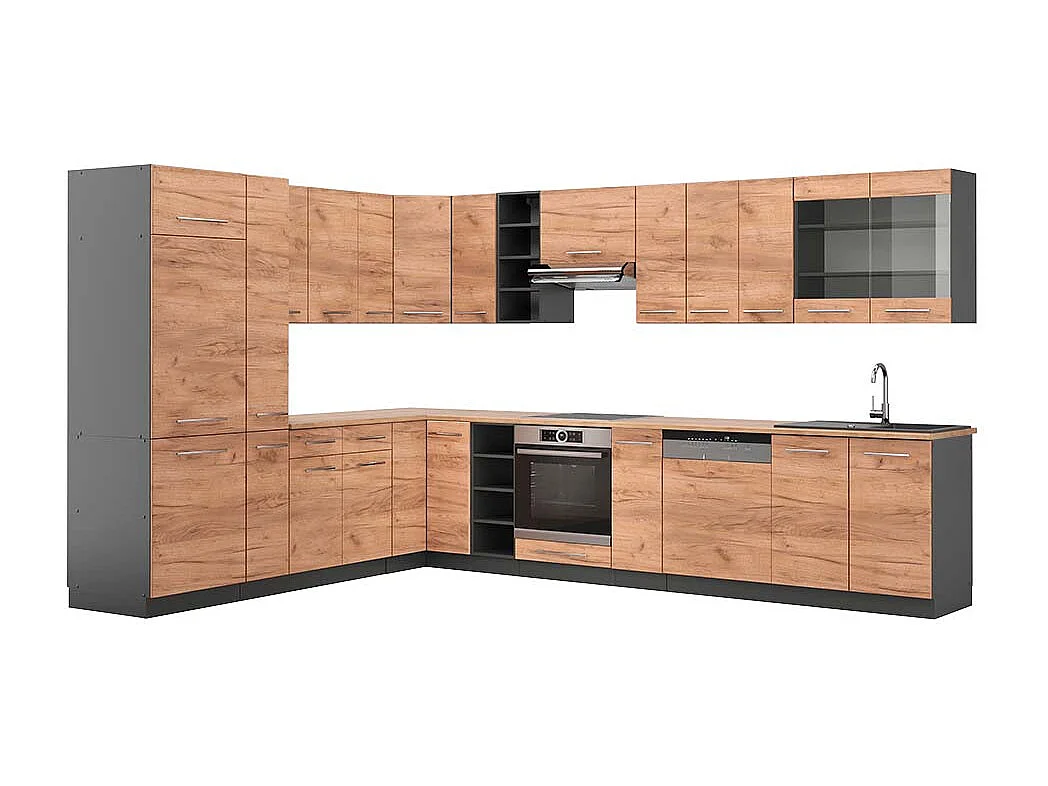 Cucina angolare completa quercia dorata/antracite 347x60x81.6 fame-line