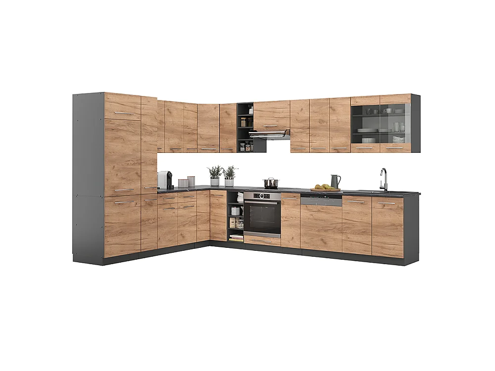 Kogoszczona kuchnia dąb goldkraft/antracyt 347x60x81.6 fame-line