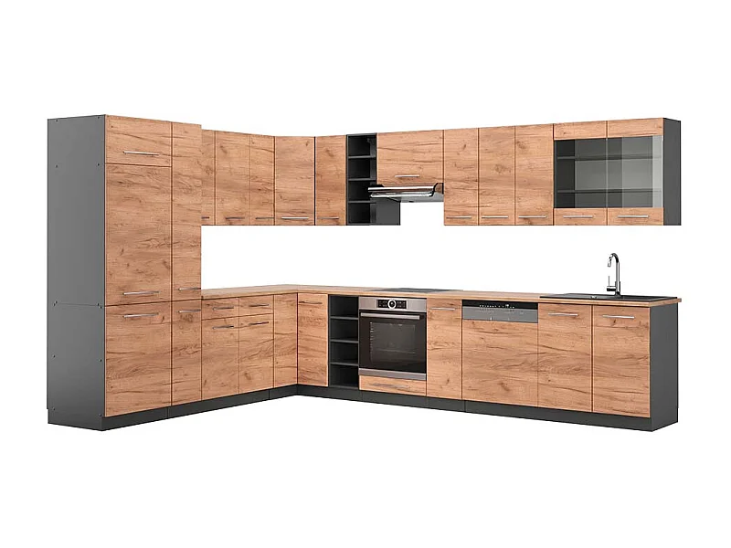 Cucina angolare completa quercia dorata/antracite 347x60x81.6 fame-line