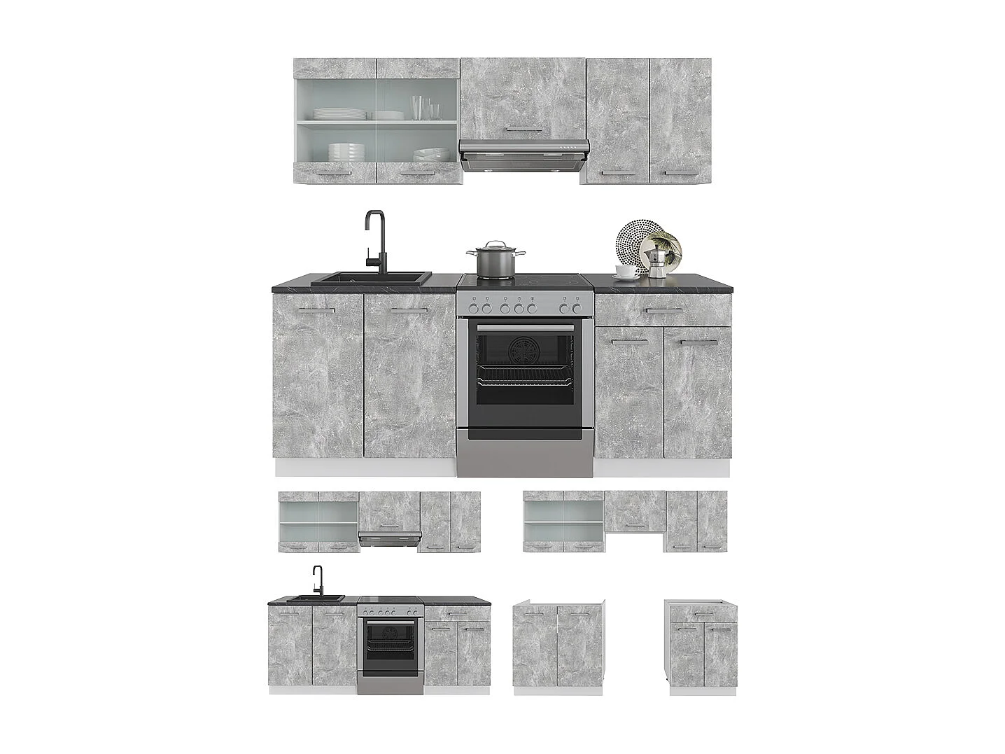 Cucina componibile cemento/bianco 200x60x81.6 r-line