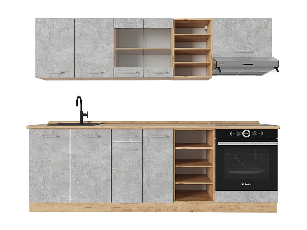 Mueble de cocina hormigón/roble dorado 240x60x81.6 r-line