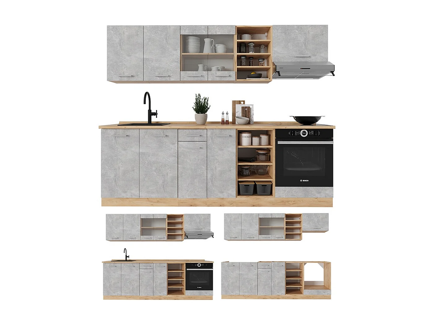 Mueble de cocina hormigón/roble dorado 240x60x81.6 r-line