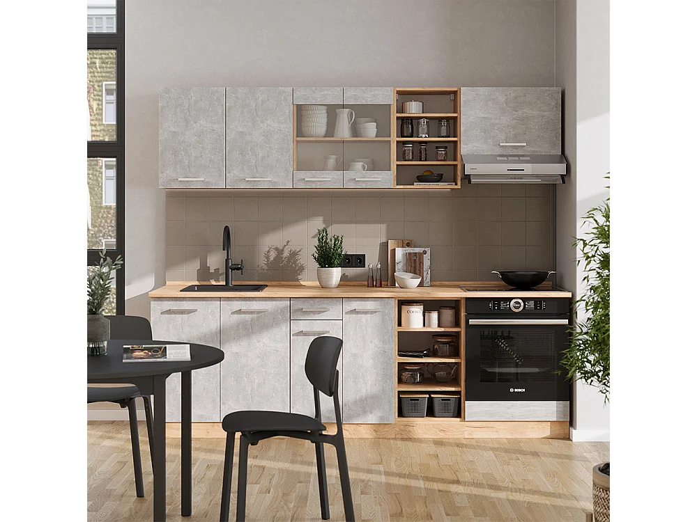 Cuisine béton/force dor chêne 240x60x81.6 r-line