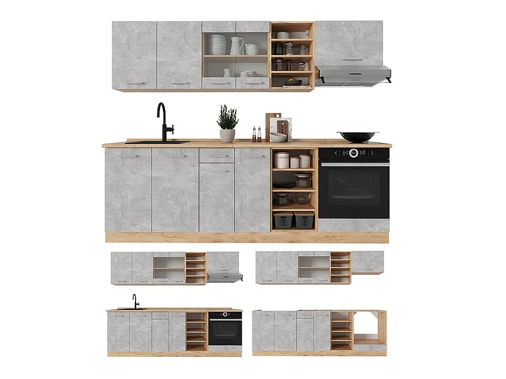 Cuisine béton/force dor chêne 240x60x81.6 r-line