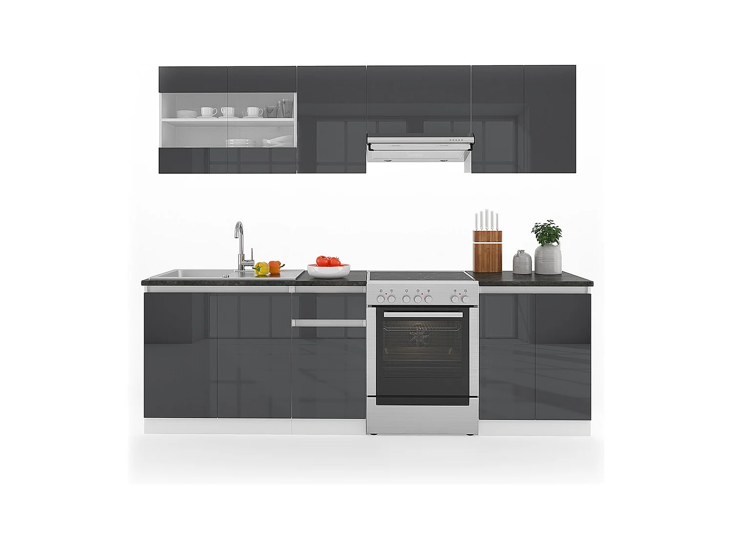 Mueble de cocina antracita brillo intenso/blanco 240x60x81.6 raul