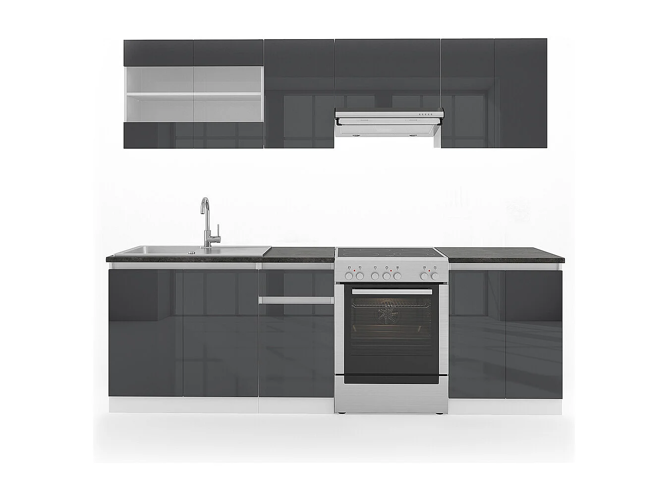Ligne de cuisine anthracite brillant/blanc 240x60x81.6 raul