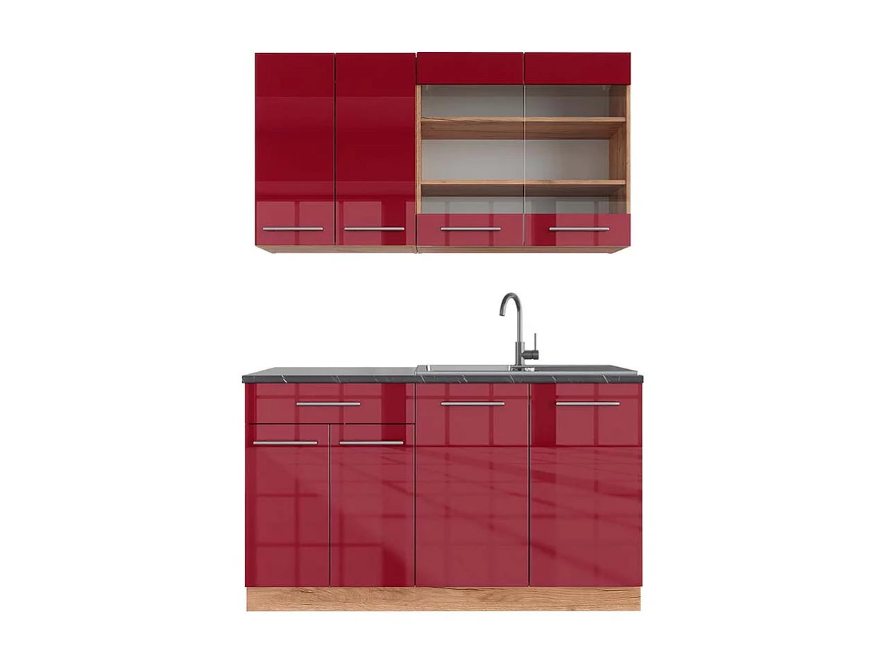 Cocina para solteros burdeos brillo intenso/roble dorado 140x60x81.6 fame-line