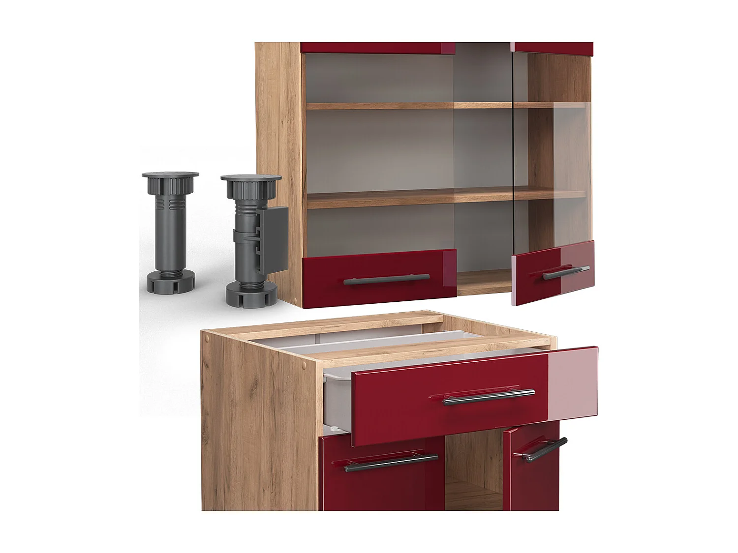 Singlekøkken bordeaux højglans/gylden eg 140x60x81.6 fame-line