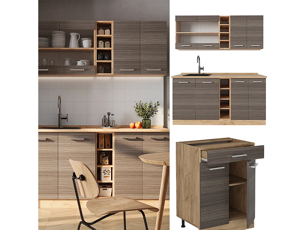 Cocina versátil gris noble/roble dorado 160x60x81.6 r-line