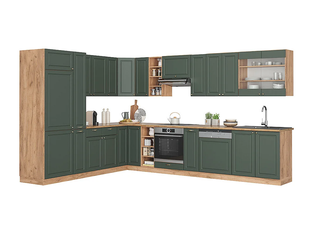 Cuisine en angle chêne vert et or/chêne doré 347x46x81.6 fame-line