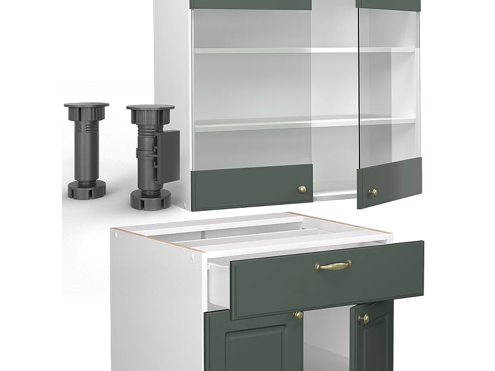 Singlekøkken grøn-guld landhus/hvid 140x60x81.6 fame-line