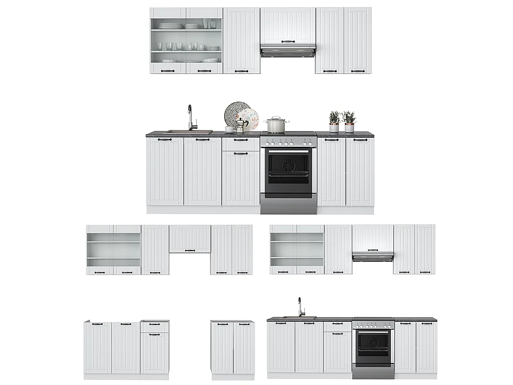 Køkkenrække hvidt landsted/hvid 240x60x81.6 fame-line