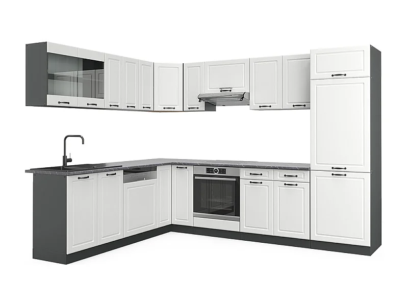 Cocina esquinera casa de campo blanca/antracita 287x60x81.6 r-line