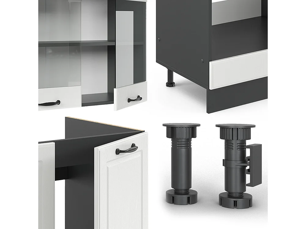 Cuisine en angle blanc campagne/anthracite 287x60x81.6 r-line