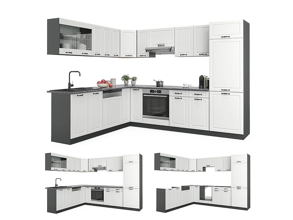 Cuisine en angle blanc campagne/anthracite 287x60x81.6 r-line