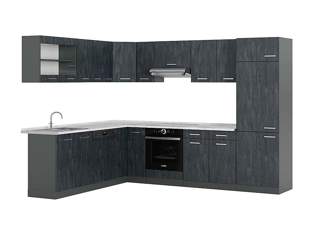 Hörnkök svart betong/antracit 287x60x81.6 r-line