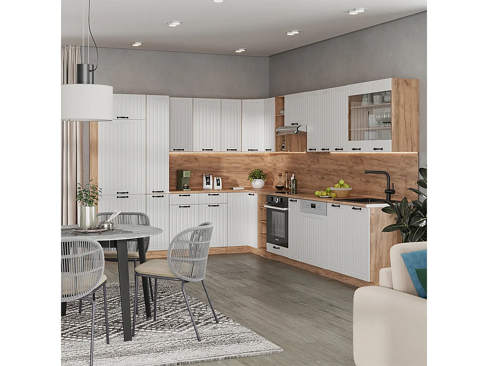 Cuisine en angle blanc campagne 347x60x81.6 fame-line