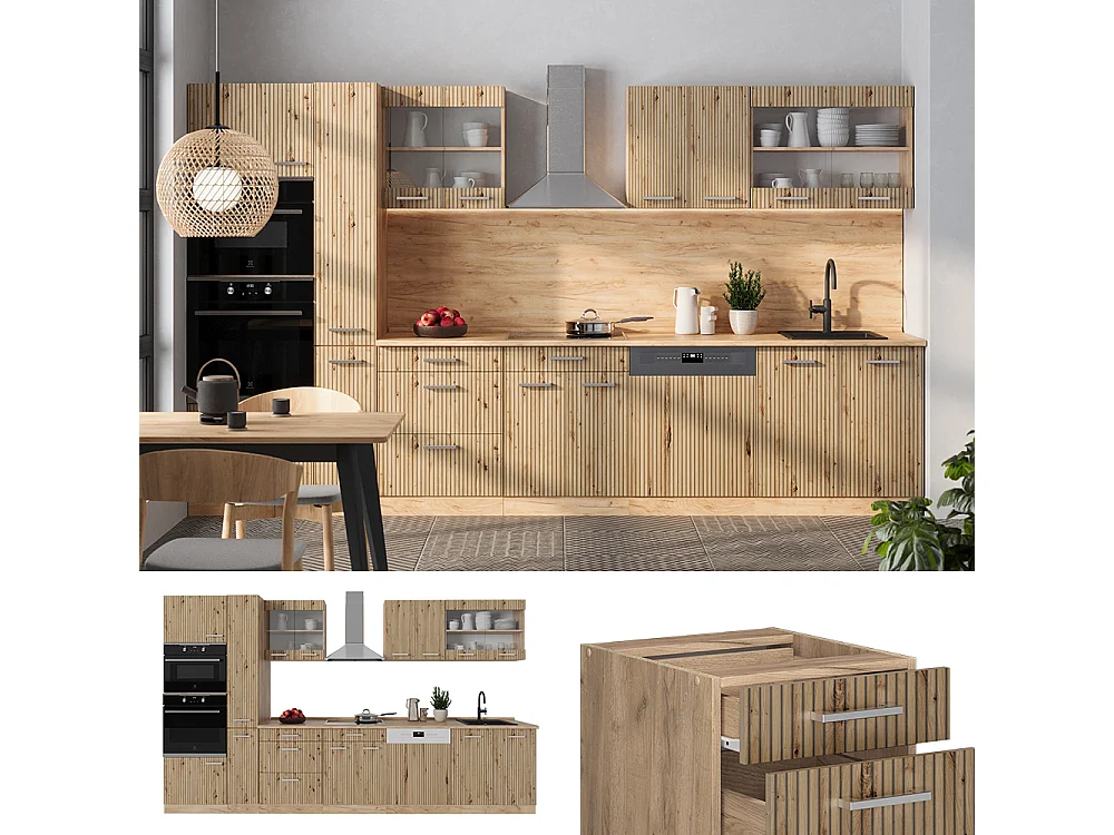 Mueble de cocina roble artesanal/roble dorado 350x60x81.6 r-line