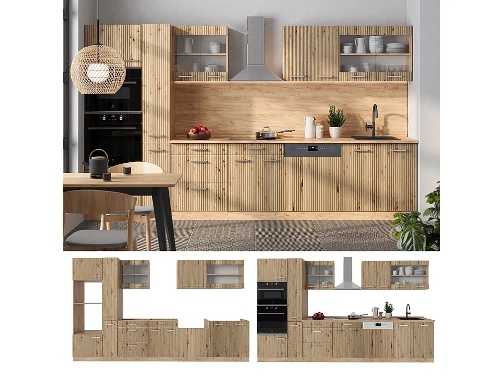 Mueble de cocina roble artesanal/roble dorado 350x60x81.6 r-line